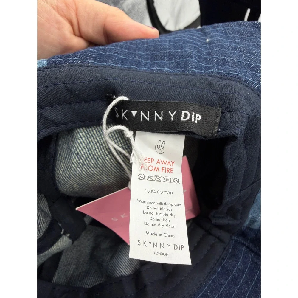 Skinny dip Checkerboard Bucket Hat Womens OS Blue Patchwork Denim 3340BLEW1